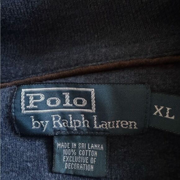 Polo Ralph Lauren Sweater Men XL Blue Mock Neck Brown Elbow Patch Preppy Casual - Picture 4 of 5